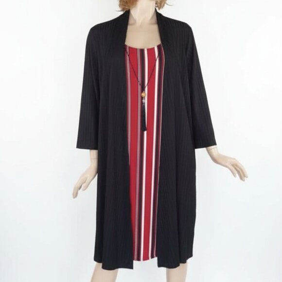 Messini NWT Striped Two-Piece Dress & Cardigan Set w/ Attached Necklace Sz 2X - Picture 1 of 8